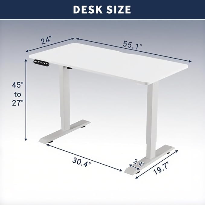 Ball &amp Cast Electric Standing Desk 55 x 24 Inches Height Adjustable Sit Stand Desk with Memory Preset &amp Built-in USB Type-C Motorized Home Office Gaming Computer Desk White