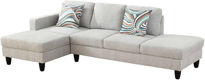 L Shape 2-Piece Home Modular Sectional Sofa Comfy Cozy Corner Sofas Small Fabric Couch with Pillow for Modern Living Room/Bedroom/Office/Apartment Grey White Lint