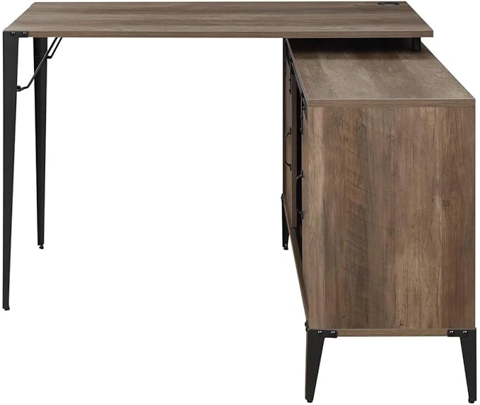 Zakwani 48 L-Shaped Writing Desk - Gray Oak &amp Black Finish (Versatile Home Office Desk - Sliding Barn Door Storage