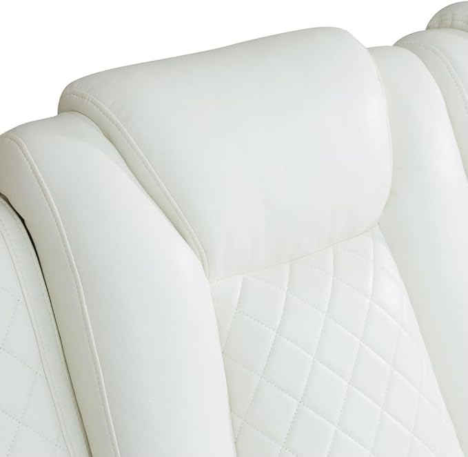 Electric Power Recliner Chair Living Room Furniture Comfy Wide Lazy Home Theater Breathing Leather Seating with LED Light Strips (White Single Chair)
