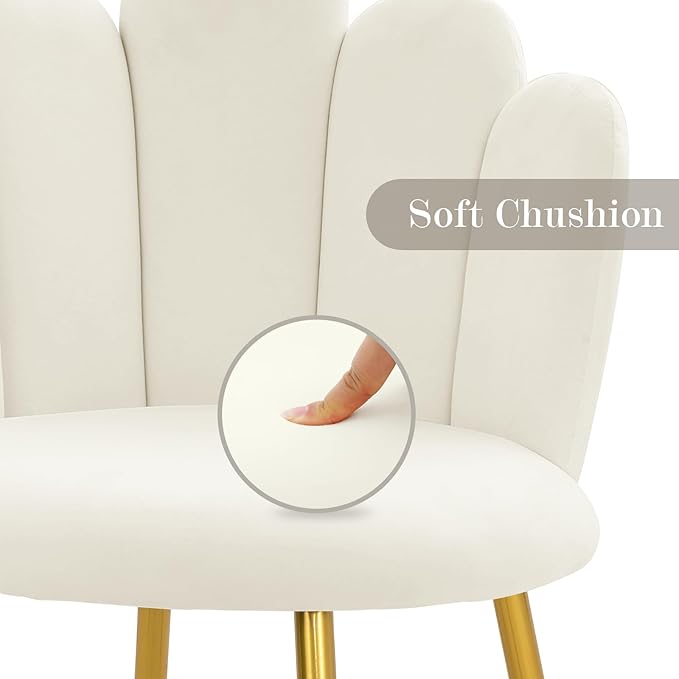 Vanity Chair for Makeup Room - Midcentury Modern Accent Chair for Living Room Bedroom Makeup Chair with Back Support Velvet Chair with Gold Legs (Cream)