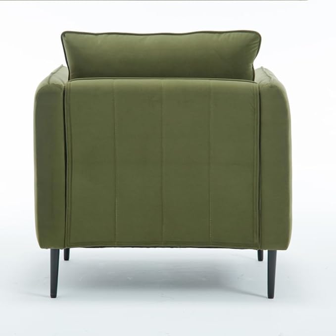 Velvet Accent Chair Mid-Century Modern Armchair with Metal Legs Single Sofa Chair for Living Room Bedroom Office Reading Includes Pillow (Green + Steel + Velvet + Wood + 1 Seat + Foam)