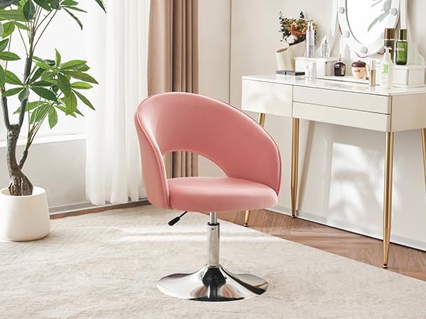 Furnimart Pink Velvet Vanity Chair Vanity Stool with Back Height Adjustable Swivel Accent Chair with Backrest Round Makeup Chair for Vanity Living Room Bedroom (Pink)