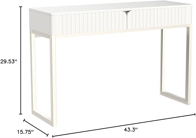 Modern Multi-Purpose Desk White &amp Antique Brass 43 L x 15.75 W 2 Large Drawers Computer/Vanity/Study Adult Size