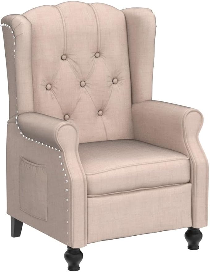 Recliner Wingback Chair - Tufted Armchair - Massage Recliner Chair with Heat - Fabric Push Back Recliner with Remote Control Heating Function Adjustable Backrest (Beige)