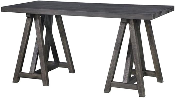 Pemberly Row Home Office Desk 62 W x 31 H x 30 D Pine Solids and Veneer Weathered Charcoal Finish Solid Wood Top Double Pedestal Base Durable Construction Rustic Contemporary Office
