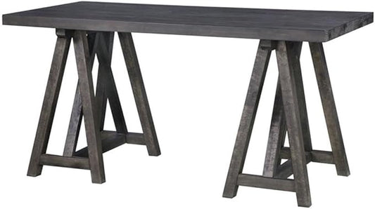 Pemberly Row Home Office Desk 62 W x 31 H x 30 D Pine Solids and Veneer Weathered Charcoal Finish Solid Wood Top Double Pedestal Base Durable Construction Rustic Contemporary Office