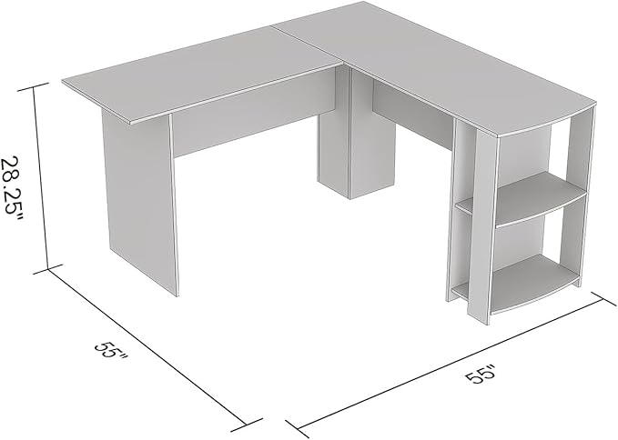 Pemberly Row 55 L L-Shaped Computer Desk Dark Gray Finish Engineered Wood and Metal 2-Shelves Modern Style Spacious Workstation for Home Office or Study