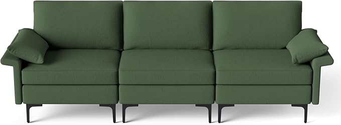 Giantex 3-Seat Sectional Sofa Couch 100.5 L Convertible Sleeper with Removable Armrest Cushion Modern Fabric Upholstered Modular Sofa for Living Room Apartment Dormitory Reception Room Green