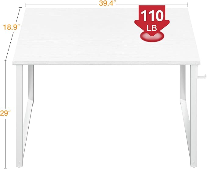 Casaottima 40 Inch Small Computer Desk for Home Office Study Writing Table for Small Spaces Simple Modern Desk with Headphone Hooks White