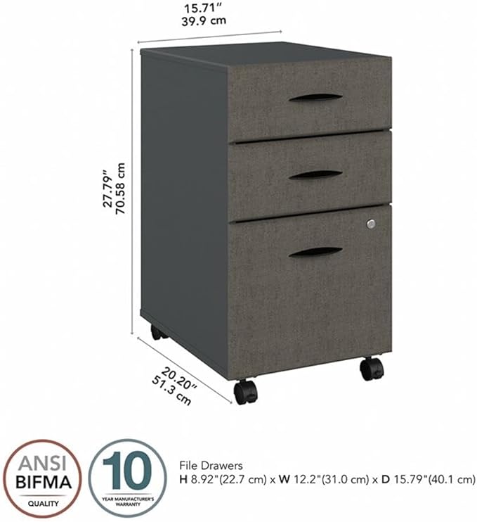 Bush Business Furniture Series A 3 Drawer Mobile File Cabinet in Slate and White Spectrum