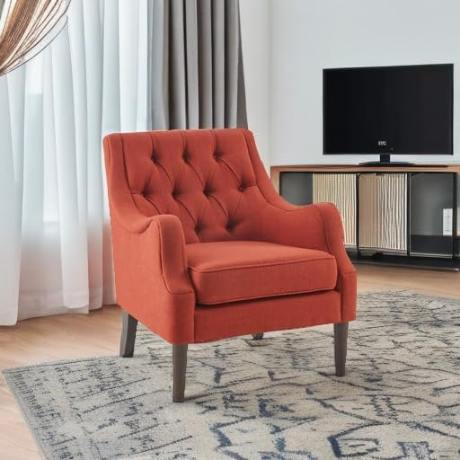 Madison Park Accent Chair for Living Room Upholstered Button Tufted Back Removable 5.75 T Seat Cushion Solid Wood Legs Modern Accent Armchair Family Room Furniture Bedroom Chair 29.25 W Spice