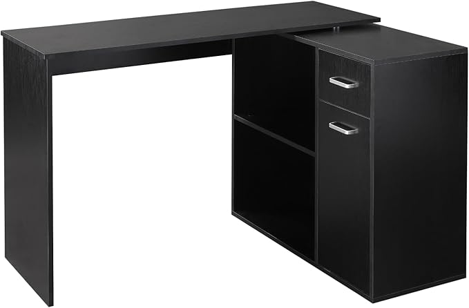 L Shaped Computer Desk 180° Rotating Corner Desk with Storage for Home Office