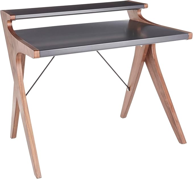 Archer Contemporary Desk - Modern Walnut Wood Frame with Grey Wood Top by