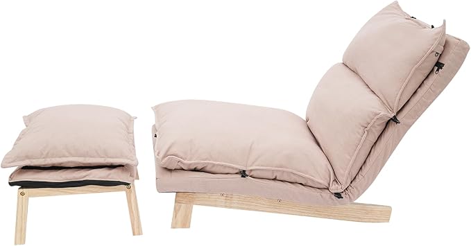 Modern Sofa Bed Chair with Ottoman 5-Position Adjustable Recliner Lounge - Accent Reading Chair for Bedroom Living Room Balcony - 330lbs Capacity (Beige)