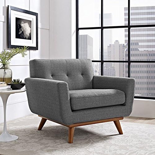 Modway Engage Mid-Century Modern Upholstered Fabric Accent Arm Lounge Chair Wood in Gray Armchair