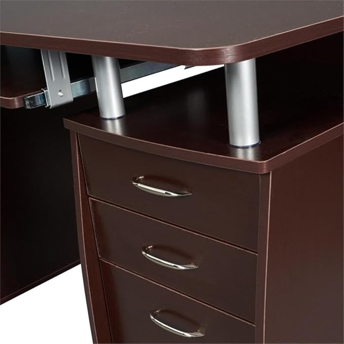Scranton &amp Co Transitional Wood Computer Office Desk 48 W x 24 D x 30 H Chocolate Finish MDF Construction Built-in Storage CPU Stand Compartment Home Office Desk for Work or Study