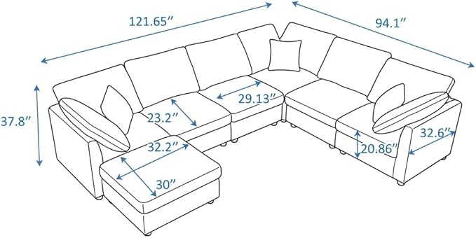 7 Seater Oversized Modular Sectional Sofa Deep Seat Cloud Couch - Free Combination Convertible Lounge Sofa Couch with Movable Ottoman for Living Room Apartment Office