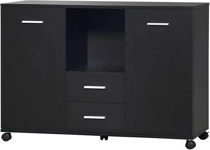 Multifunctional Office Filing Cabinet and Mobile Printer Stand with 2 Drawers Adjustable Shelves Lockable Wheels and Spacious Countertop Ideal for Home Office Study Room