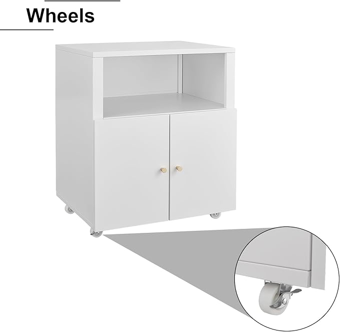 2-Door File Cabinet Lateral Mobile Filing Under Desk Storage Organizer with Wheels Printer Stand &amp Open Storage Shelves for Home Office Organization White