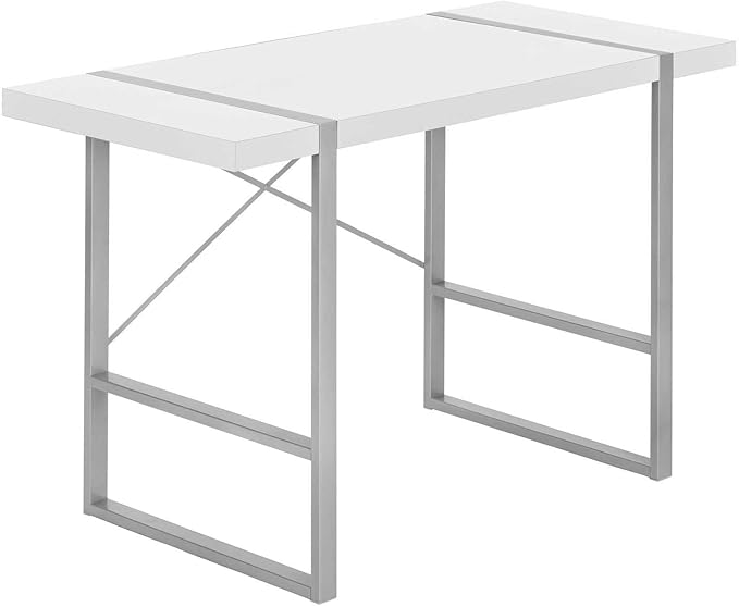 Penau Modern Computer Desk 48 Inch White Laminate Top with Grey Metal Legs Industrial Style for Home Office