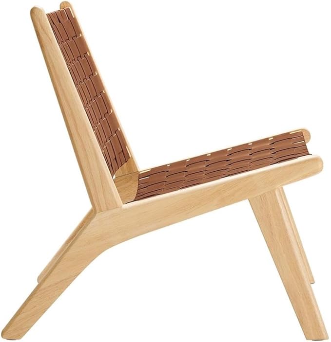 Modway Saoirse Faux Leather Wood Accent Lounge Chair in Natural Brown