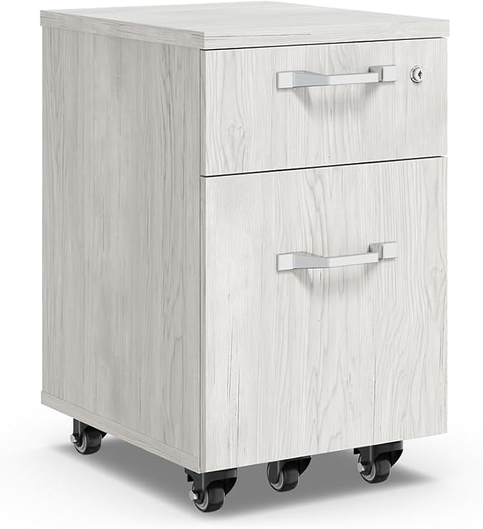 NBF Allure 15.5 W Box File Mobile Pedestal - Drawer File Cabinet On Wheels - Durable Storage Cabinet with Letter &amp Legal Size Documents - Filing Cabinets for Home Office White