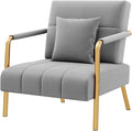 Yaheetech 30 W Accent Chair Velvet Oversized Armchair Living Room Chair with Golden Frame &amp Cozy Pillow for Living Room Bedroom Office Light Gray