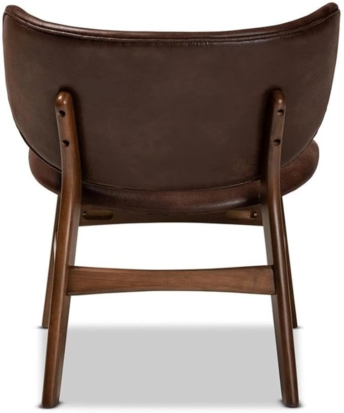 Baxton Studio Marcos Mid-Century Modern Dark Brown Faux Leather Effect and Walnut Brown Finished Wood Living Room Accent Chair