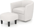 GOFLAME Swivel Barrel Chair with Ottoman Modern Linen Fabric Accent Chair with Footrest Curved Backrest Removable Seat Cushion Upholstered Club Tub Sofa Chair for Bedroom Living Room Ivory