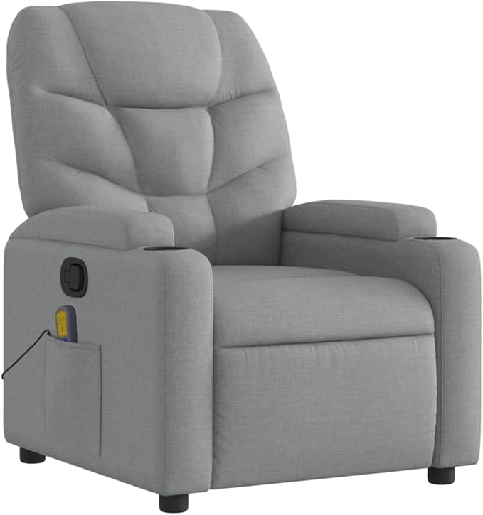 vidaXL Light Grey Fabric Massage Recliner Chair with Adjustable Armrests Built-in Functionality Perfect for Living Rooms and TV Watching