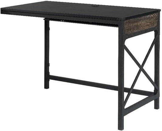 Pemberly Row 42 in Desk Return Engineered Wood/Metal Carbon Oak Finish Melamine Top Heat/Impact Resistant Cord Management Powder-Coated Frame Home Office Workstation Accessory
