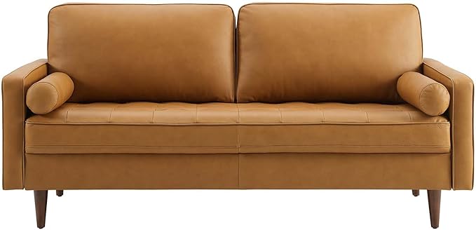 Modway Valour 73 Leather Tufted Sofa in Tan