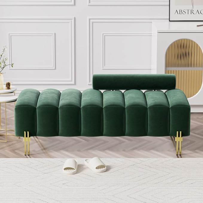 Small Loveseat Sofa Couch 52.2 Modern Velvet Mini Couch for Bedroom with Golden Legs Upholstered Settee Bench with Adjustable Back for Living Room Office Compact Space Emerald Green