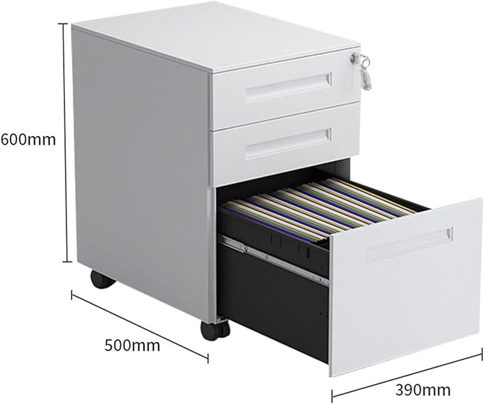 GLigeT Filing Cabinet 3 Drawer Metal Mobile File Cabinet with Lock Under Desk Filing Cabinet for Legal/Letter/A4 File Fully Assembled with Wheels File Storage Cabinets (Color : White)