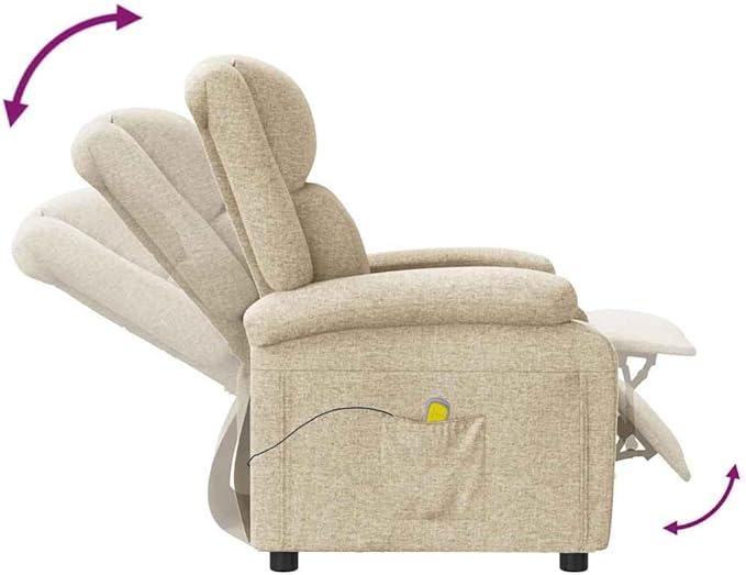 Cream Fabric Massage Recliner Chair Modern Single Seater for Living Room &amp Home Office Manual Adjustable Full Body Relaxation USB Powered Electric Tissue Massager 36.6x27.6x38.6 Inch