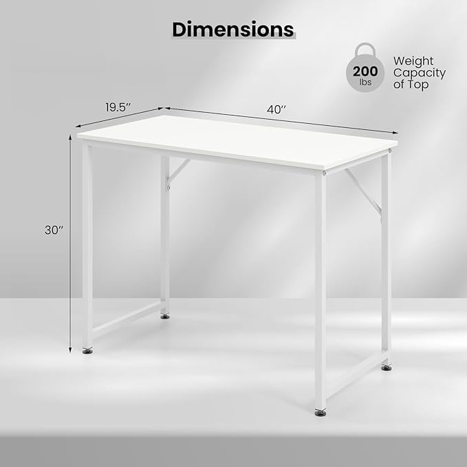 Tangkula Computer Laptop Desk Heavy Duty Metal Frame Writing Desk Home PC Office Desk with Adjustable Foot Pads Conference Tables for Combined Use Compact Task Desk for Bedroom Study (White)