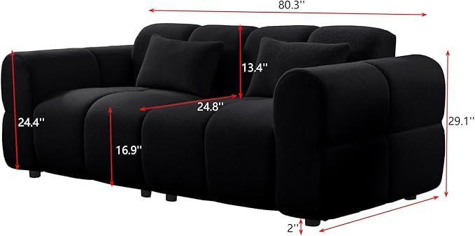80 Oversized Boucle Sofa CouchModern LoveseatDeep Seat Love SeatMid Century Modern SofaCloud Couch for Living RoomApartmentOfficeand Lounge.（Black）