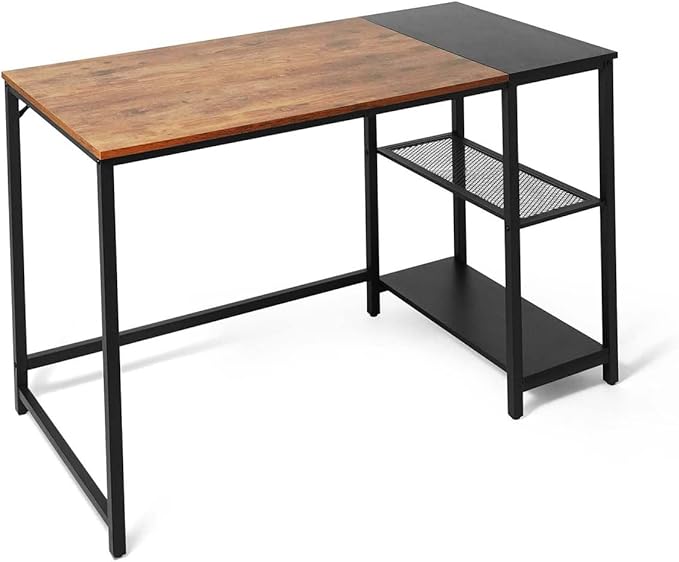 CAPHAUS 47 Inch Computer Desk with 2-Tier Storage Shelves for Home Office &amp Gaming Small Spaces Desk for Bedroom/Office/Dorm Easy Assemble P2 Board &amp Steel Legs Rustic Oak &amp Black (220