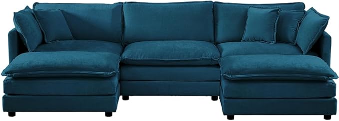 111.5 Sectional Sofa Couch for Living Room Modern Convertible Sofa Couch with Pillows Mid-Century Modern Sleeper Sofa 4-Seater Sofa for Living Room Apartment OfficeBlue