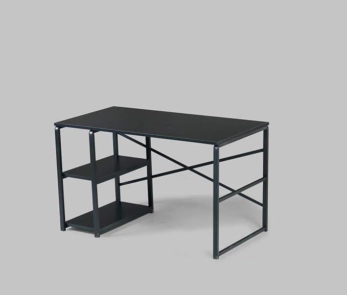 Sage Black Metal &amp Wood Desk - 47 Writing Desk with 2 Shelves Home Office Desk