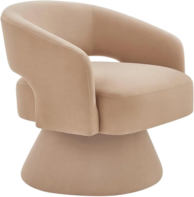 24KF Modern 360 Degree Swivel Accent Chair Armchair Comfy Velvet Barrel Chair for Living Room BedroomRound Swivel Accent Chair Corner Chair for Nursery-Taupe