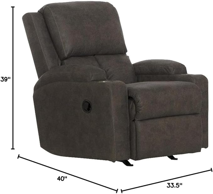 Bowery Hill Rocker Recliner with Cupholders Gray Polyester Fabric 33.5 W x 40 D x 39 H Transitional Style Cool Gel Memory Foam Seating Smooth Rocking Motion Comfortable Home Living Room Chair