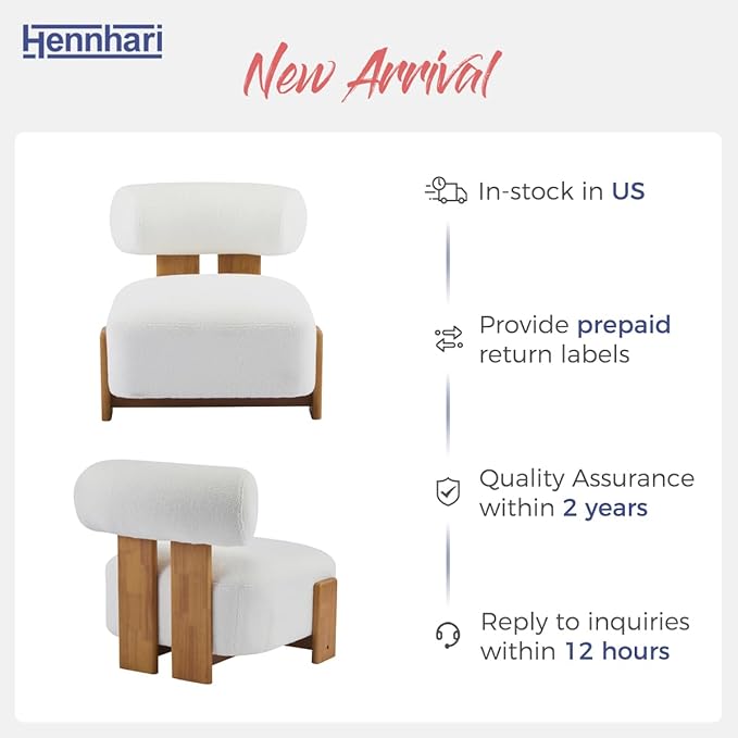 Boucle Accent Chair with Solid Wood Frame for Living Room Modern Side Chair with Rolled Backrest 27.25 Lounge Chair with Soft and Durable Boucle Fabric for Bedroom and Office (Beige)