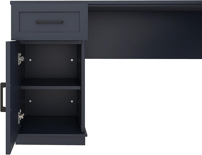 Multi-Function Wood Home Office Computer Desk with Storage Cabinets and Bookcases L-Shaped Executive Desk Writing Desk Study Workstation for Office Study Room (Antique Blue-L)