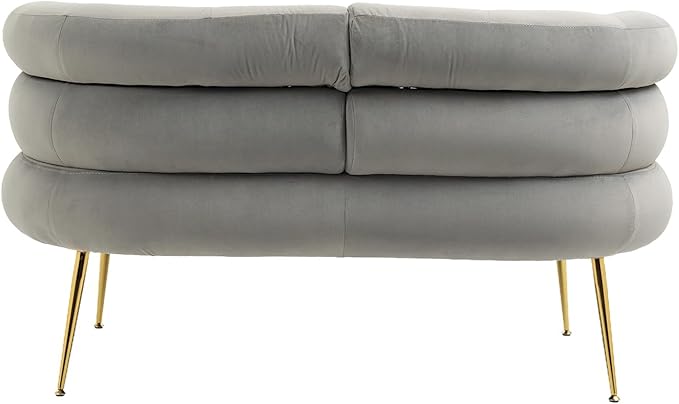 50” Velvet Loveseat Sofa Chair Mid Century Modern 2-Seater Small Love Seat for Small Spaces Accent Arm Chair with Golden feet Comfy Upholstered Leisure Couch for Living Room (Gray)