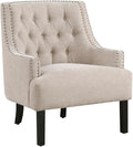 Pemberly Row Contemporary Chenille Accent Chair Beige Finish Solid Wood and Plywood Frame Button-Tufted Back Dacron-Wrapped Foam Cushions 18-Inch Seat Height Living Room or Office Seating