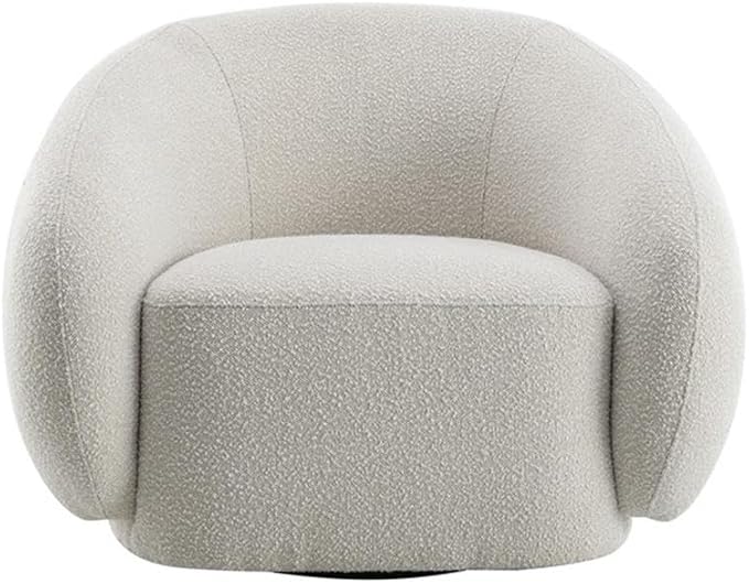 BOWERY HILL Contemporary Swivel Accent Chair 42 W x 40 D x 30 H Boucle Fabric Upholstered in Beige Plush Foam Cushion Modern Style 360-Degree Rotation Living Room or Reading Nook Seating