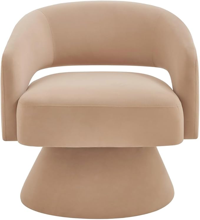 24KF Modern 360 Degree Swivel Accent Chair Armchair Comfy Velvet Barrel Chair for Living Room BedroomRound Swivel Accent Chair Corner Chair for Nursery-Taupe