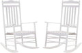 Outdoor Patio Wooden Rocking Chairs Set 2 Piece Furniture Comfy Rockers for Adults Porch Lawn Room Outside Indoor White